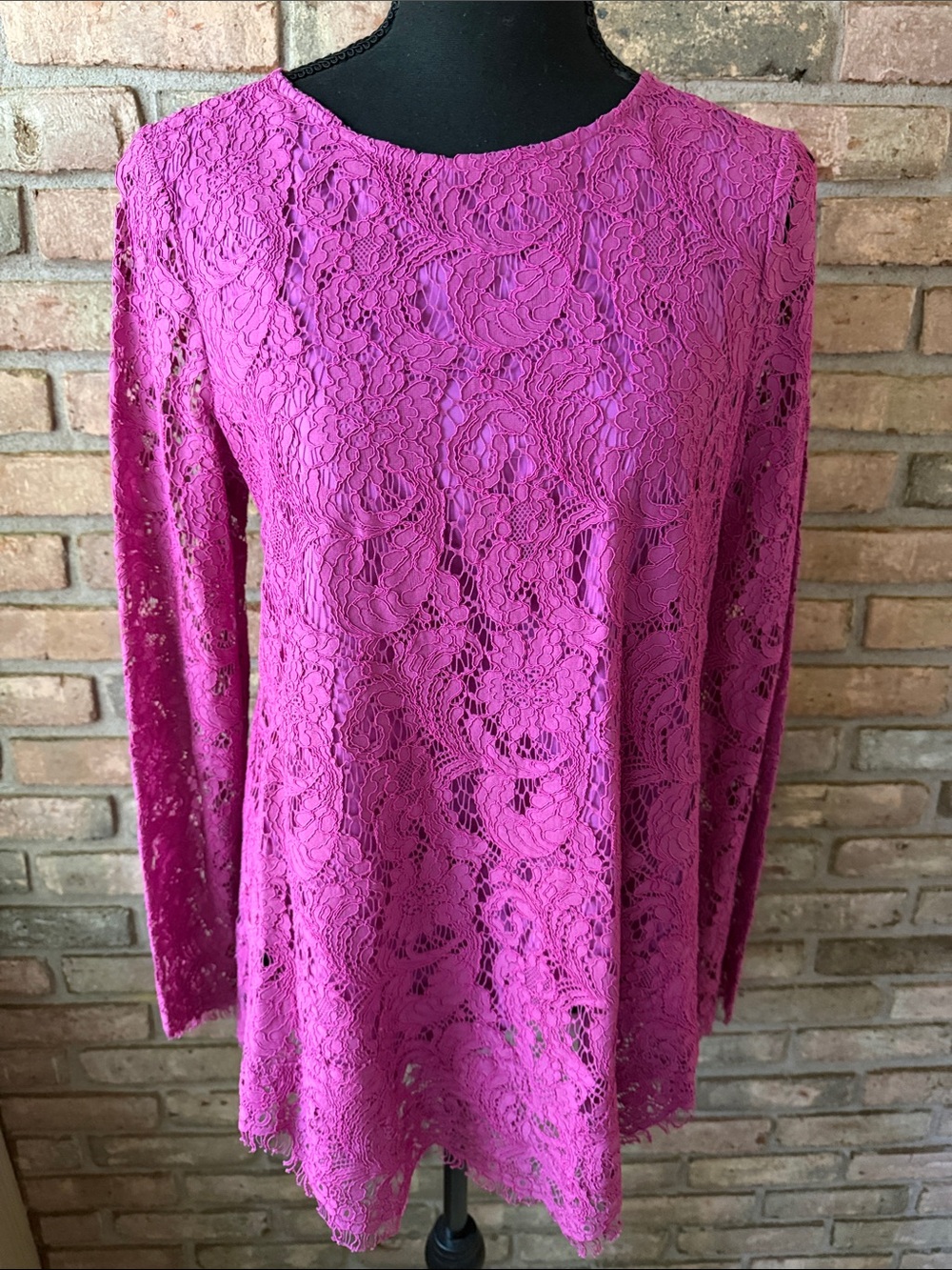 Adam Lippes Magenta Lace Long-Sleeve Tunic